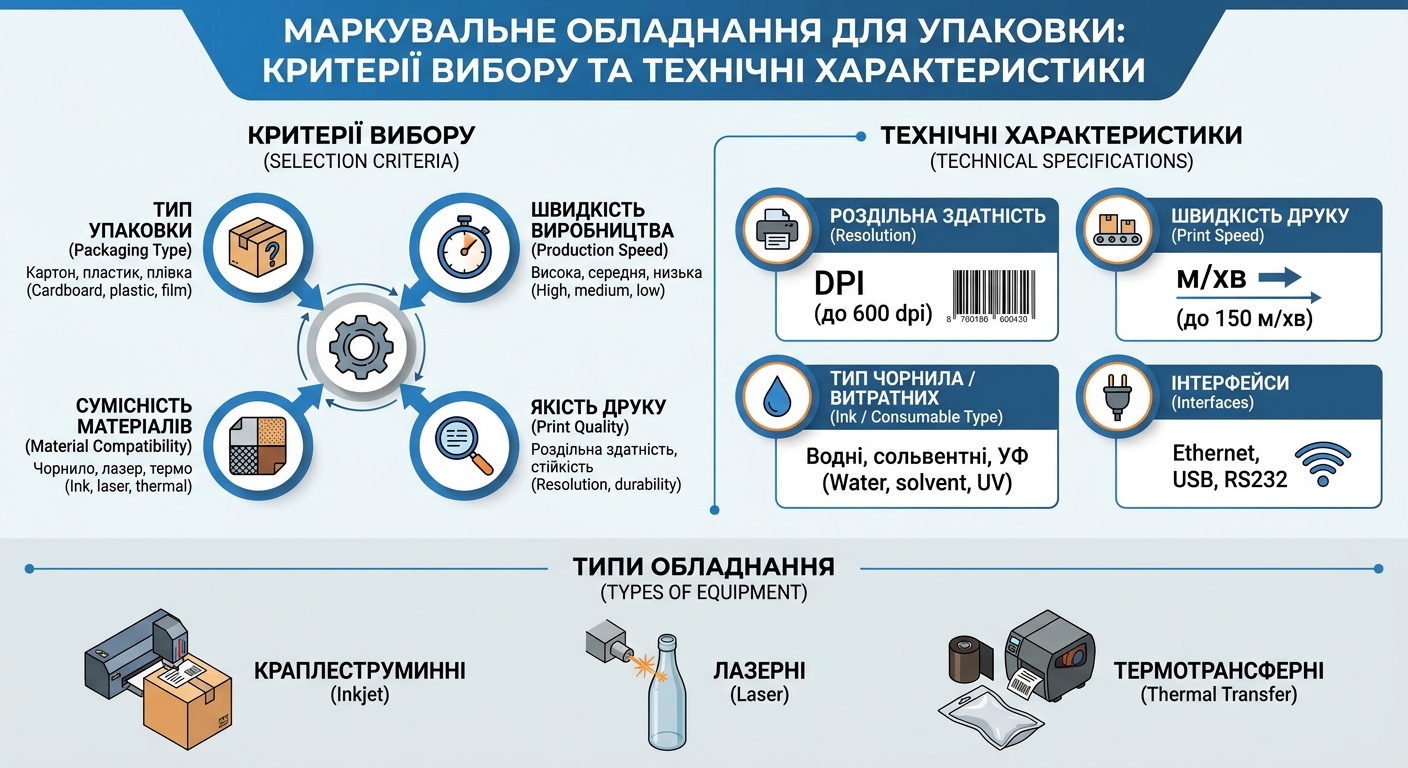 Маркувальне обладнання для упаковки: критерії вибору та технічні характеристики