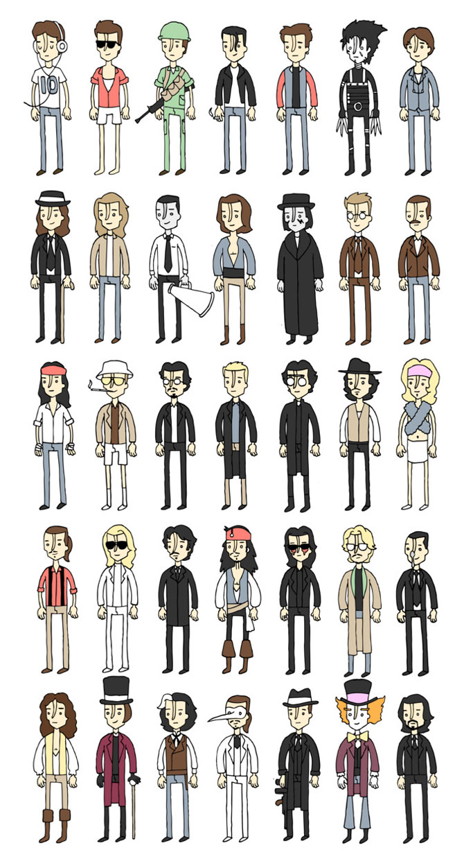 Все роли Джонни Деппа на одной картинке - супер иллюстрация